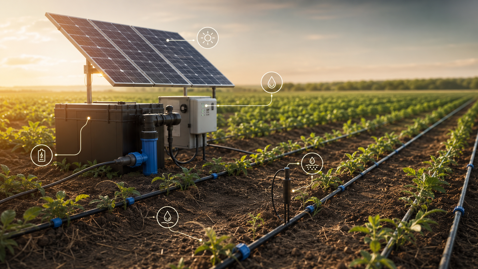 Off-grid solar-powered drip irrigation systems